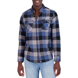 Canada Weather Gear Men's Flannel Button-Down Chambray Lined Collar Blue/Black L